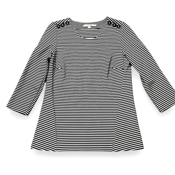 Boden Evie Ponte Knit Top Striped Anchor Buttons Navy Nautical Preppy US 6 WO146 - Picture 3 of 8